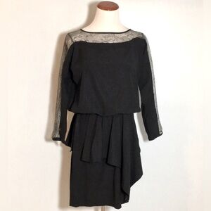 NWOT Ali Ro Black Asymmetrical Tiered Sheer Lace Detailed Cocktail Dress Size 2